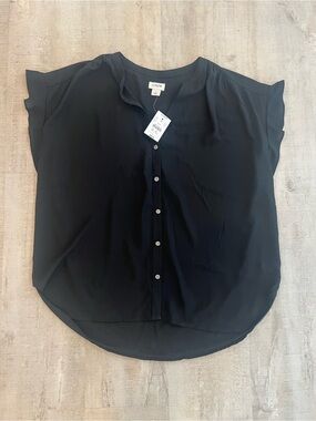 J. Crew Black Cap Sleeve Button-Down Blouse